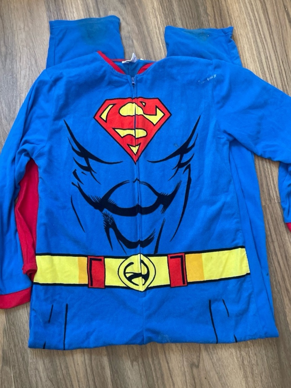 Adult Blue Superman-Inspired Costume Onesie with Cape